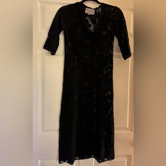 Y2K 90’s  Ann Farriday One Size Dress Stretch Lace 3/4 Sleeve EUC whimsygoth - Picture 3 of 8